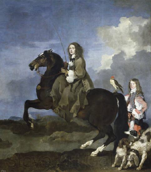 Bourdon, Sebastien Queen Christina of Sweden on Horseback Norge oil painting art